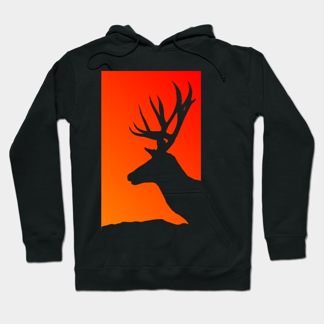 Stag Deer Sunset Silhouette Hoodie by ballhard